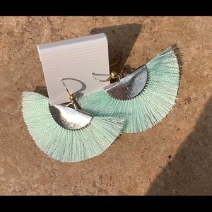 Fun fringe fan mint earrings! Handmade.
